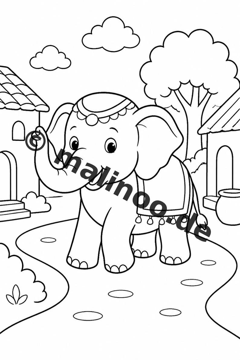 Elephant Coloring Book for Children – 100 Coloring Pages – PDF Download E1/B1 (DIN-A4) – Gift, Activity, Advent Calendar, Birthday image 5