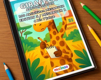 Giraffen Aktivitätsbuch Kinder – 100 Rätsel- und Aktivitätsseiten – gedruckt+gebunden E1/B1, 2-seitig (DIN-A4) – Geschenk, Beschäftigung