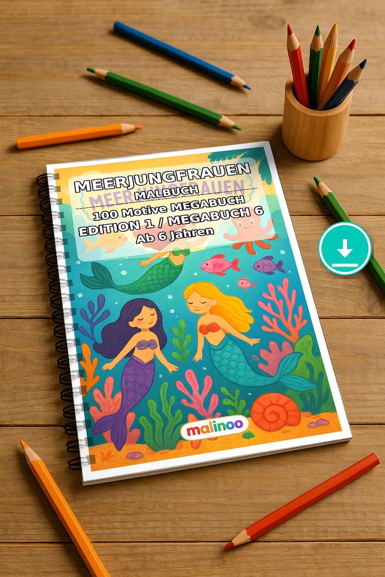 Livre de coloriage de sirènes pour enfants – 100 pages à colorier – Téléchargement PDF E1/B6 (DIN-A4) – Cadeau, activité, calendrier de l'Avent, anniversaire image 1