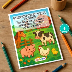 Livro de colorir de animais da fazenda para crianças – 20 páginas para colorir – Download em PDF E1/B3 (DIN-A4) – Lembrancinha de festa, presente, aniversário infantil, lembrancinha de festa imagem 1