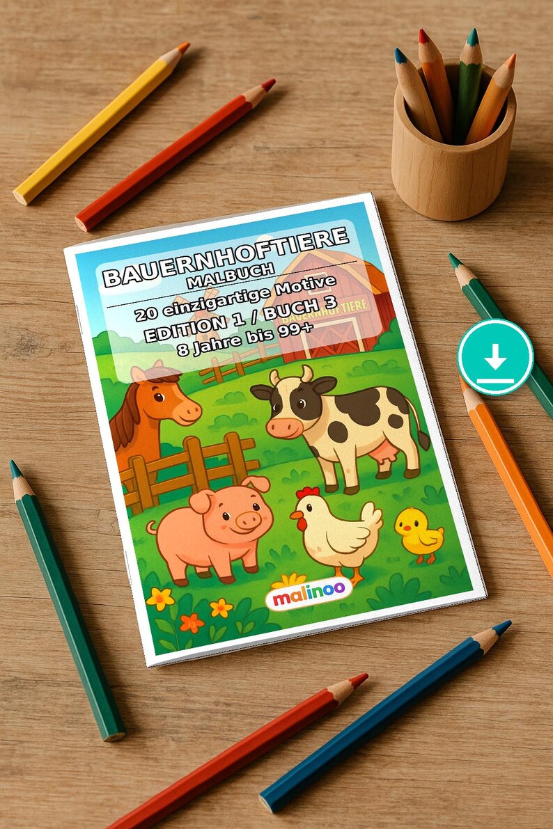 Livro de colorir de animais da fazenda para crianças – 20 páginas para colorir – Download em PDF E1/B3 (DIN-A4) – Lembrancinha de festa, presente, aniversário infantil, lembrancinha de festa imagem 1