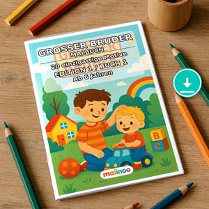 Libro da colorare del Grande Fratello in formato PDF per bambini – per il relax e la consapevolezza dei bambini – 20 pagine da colorare E1/B1 immagine 1