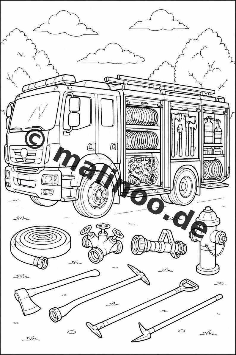 Feuer Malbuch Kinder – 20 Ausmalbilder – PDF Download E1/B3 (DIN-A4) – Mitgebsel, Geschenk, Kindergeburtstag, Gastgeschenk Bild 6