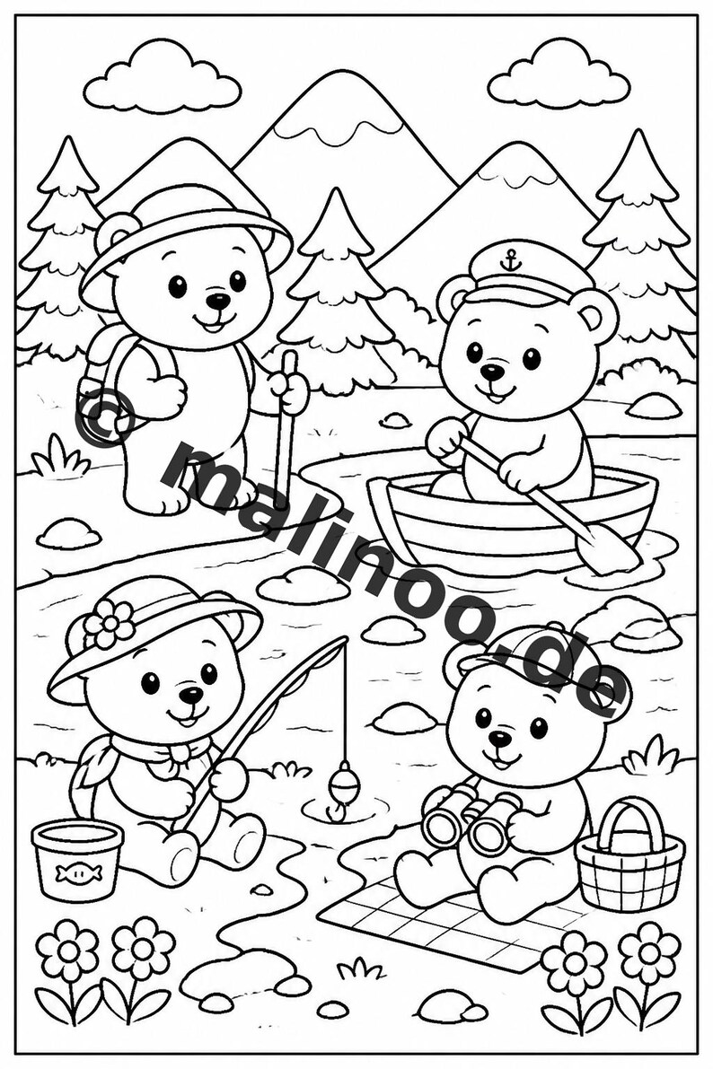 Berenkleurboek voor kinderen – 100 kleurplaten – PDF-download E1/B2 (DIN-A4) – Cadeau, activiteit, adventskalender, verjaardag afbeelding 9