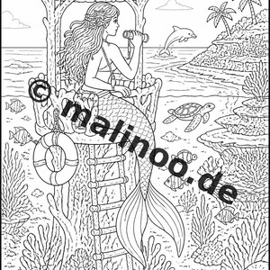 Libro da colorare di sirene per bambini – 100 pagine da colorare – Download PDF E1/B2 (DIN-A4) – Regalo, Attività, Calendario dell'Avvento, Compleanno immagine 9