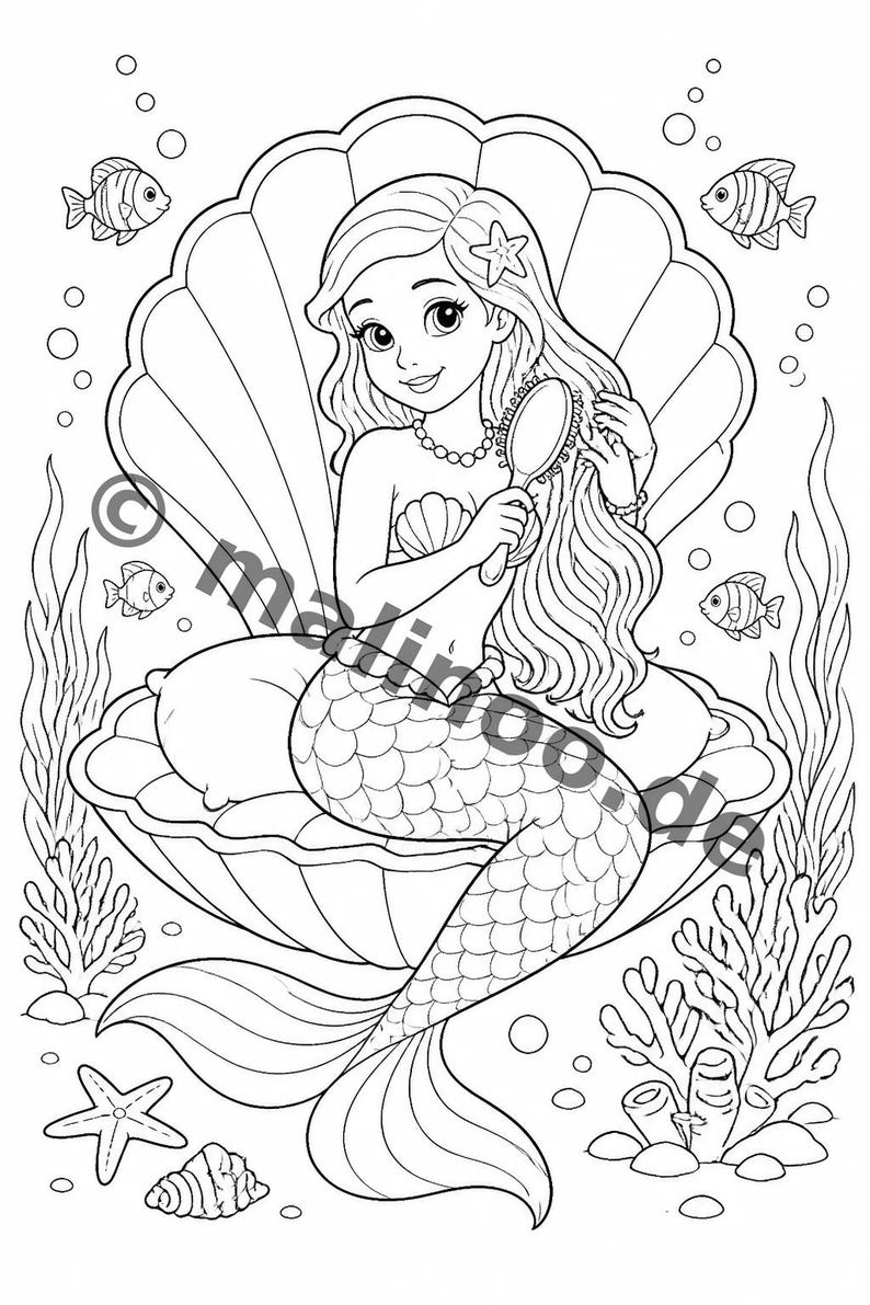 Livre de coloriage et de dessin de sirènes pour enfants – Activité pour les salles d'attente, les cabinets médicaux et les restaurants – 100 pages à colorier (format A4) E3 image 5