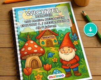 Gnome Coloring Book for Children – 100 Coloring Pages – PDF Download E1/B6 (DIN-A4) – Gift, Activity, Advent Calendar, Birthday
