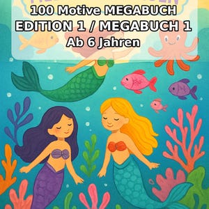Meerjungfrauen Malbuch PDF Download digital – 100 Ausmalbilder für Kinder – MEGABUCH 01 Edition 1 (DIN-A4) imagem 2