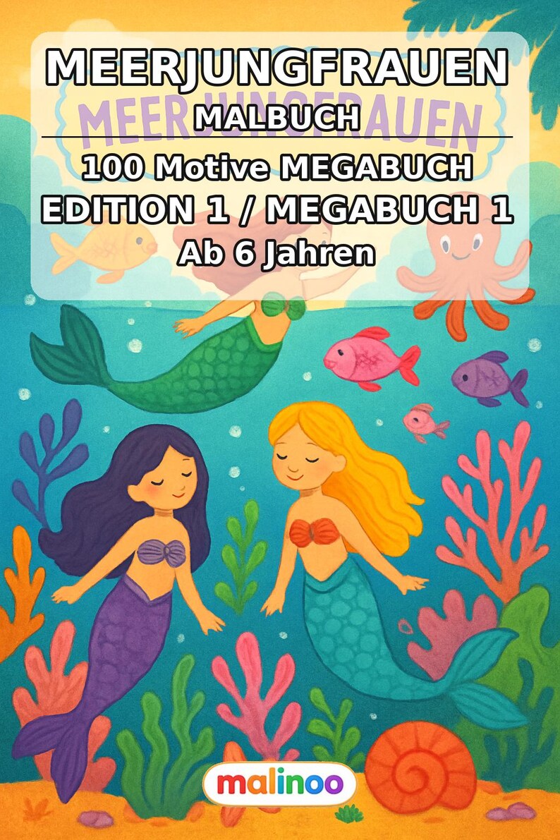 Meerjungfrauen Malbuch PDF Download digital – 100 Ausmalbilder für Kinder – MEGABUCH 01 Edition 1 (DIN-A4) imagem 2