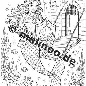 Libro para colorear de sirenas para niños – 100 páginas para colorear – Descarga en PDF E1/B4 (DIN-A4) – Regalo, actividad, calendario de adviento, cumpleaños imagen 6