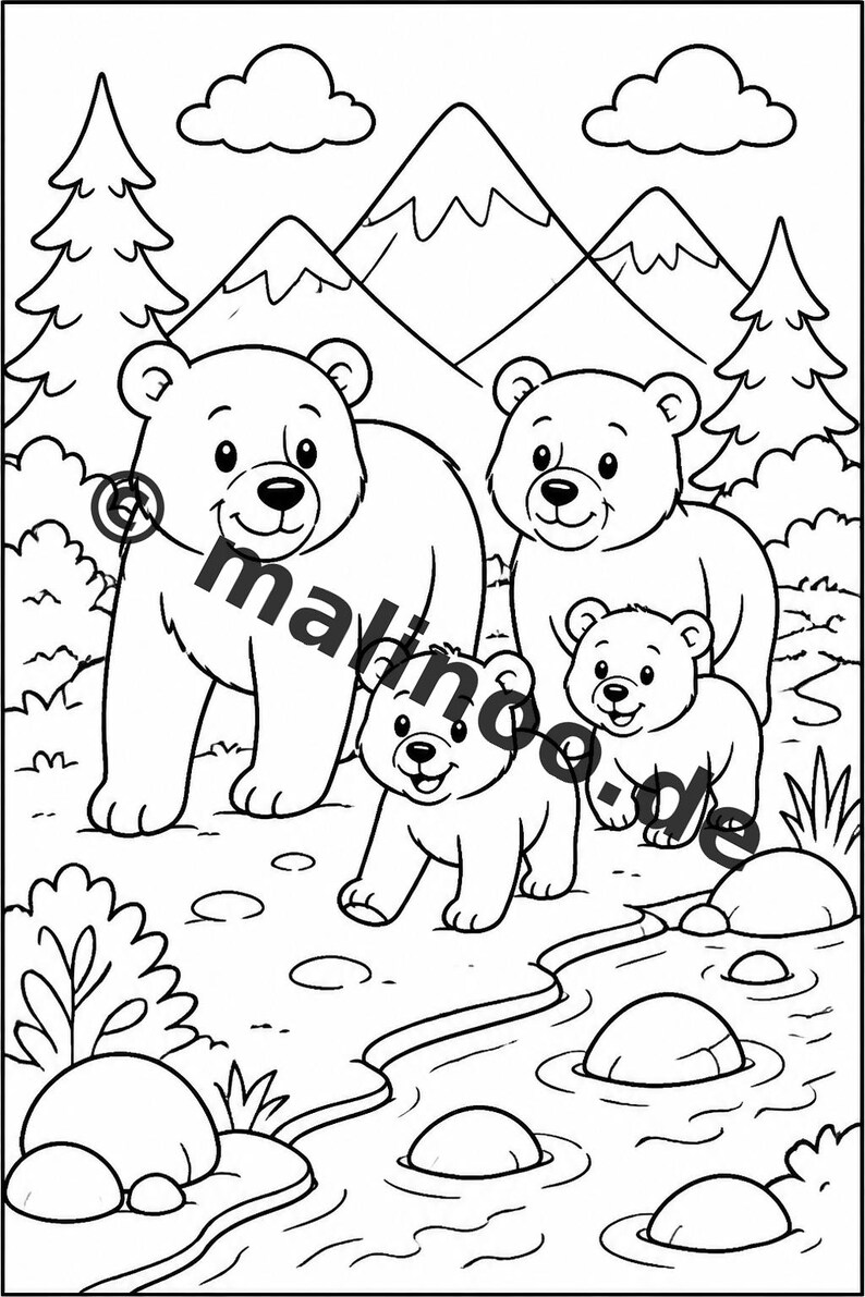 Berenkleurboek voor kinderen – 100 kleurplaten – PDF-download E1/B2 (DIN-A4) – Cadeau, activiteit, adventskalender, verjaardag afbeelding 8