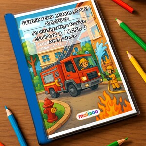 Feuerwehr Comic-Style Malbuch zum Ausmalen für Kinder – ruhige Beschäftigung für Regentage zu Hause – 50 Ausmalbilder (DIN-A4) E2/B1-2 afbeelding 2