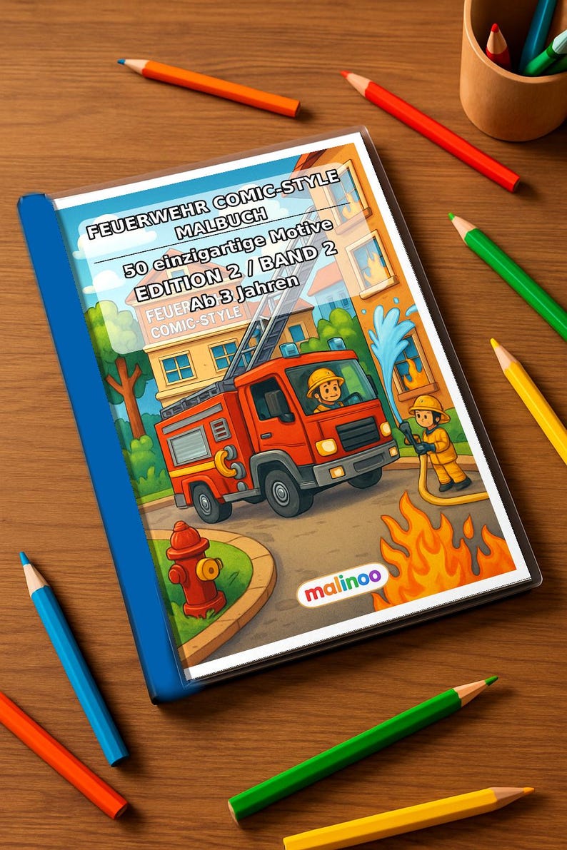 Feuerwehr Comic-Style Malbuch zum Ausmalen für Kinder – ruhige Beschäftigung für Regentage zu Hause – 50 Ausmalbilder (DIN-A4) E2/B1-2 afbeelding 2
