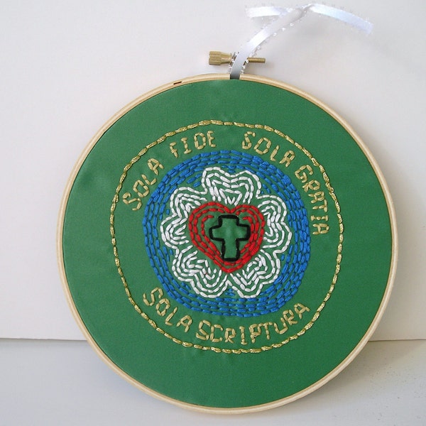 Lutheran Gift Luther Seal Rose Embroidery Hoop Wall Hanging