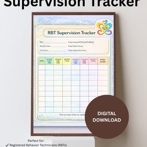 RBT-toezichttracker afdrukbaar | Maandelijks RBT-urenlogboek | ABA-toezichtdocumentatie | Gedrag technicus supervisielogboek