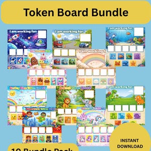 Puede incluir: Un paquete de diez tableros de fichas coloridos con varios temas, incluyendo el espacio, animales y superhéroes. Cada tablero presenta una tabla de recompensas y espacio para fichas. Descarga instantánea.