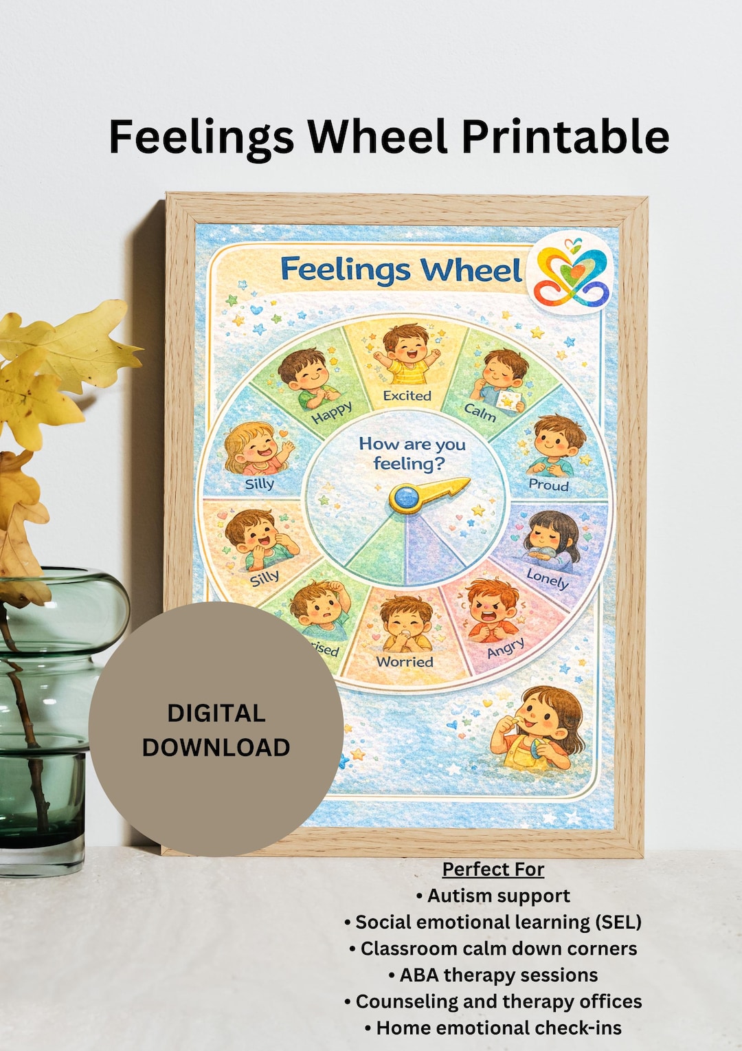 Feelings Wheel Printable | Kids Emotion Chart | Social Emotional ...