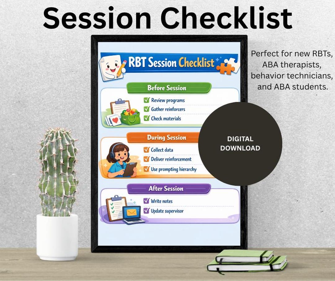 RBT Session Checklist Printable | ABA Session Guide | Registered ...