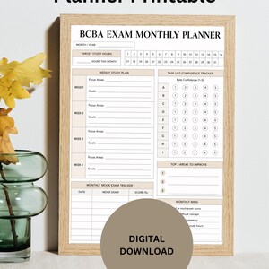 BCBA Exam Monthly Planner Printable |  Exam Tracker | BCBA Candidate Study Guide | Instant Download