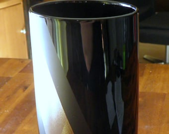 1987 Rosenthal Vase--Studio-Linie 'Platinnebel' Porcelain Noire--Helmut Drexler--Black with Silver-Ridged Stripe--8" H x 3-1/2" Dia
