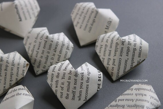 30 Origami Balloon Hearts Book Heart Favors Book Theme Wedding Gifts For Book Lovers Origami Gifts Book Page