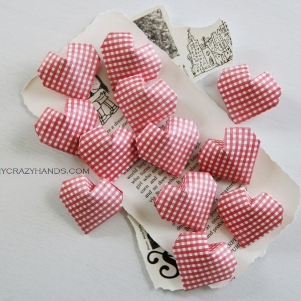 12 origami balloon hearts || bridal hearts || red plaid wedding heart favors || | origmi gift for her -red plaid