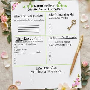 Dopamine Printable | Stop Scrolling Worksheet | Gentle Habit Reset Planner | Mental Reset | Digital Detox PDF