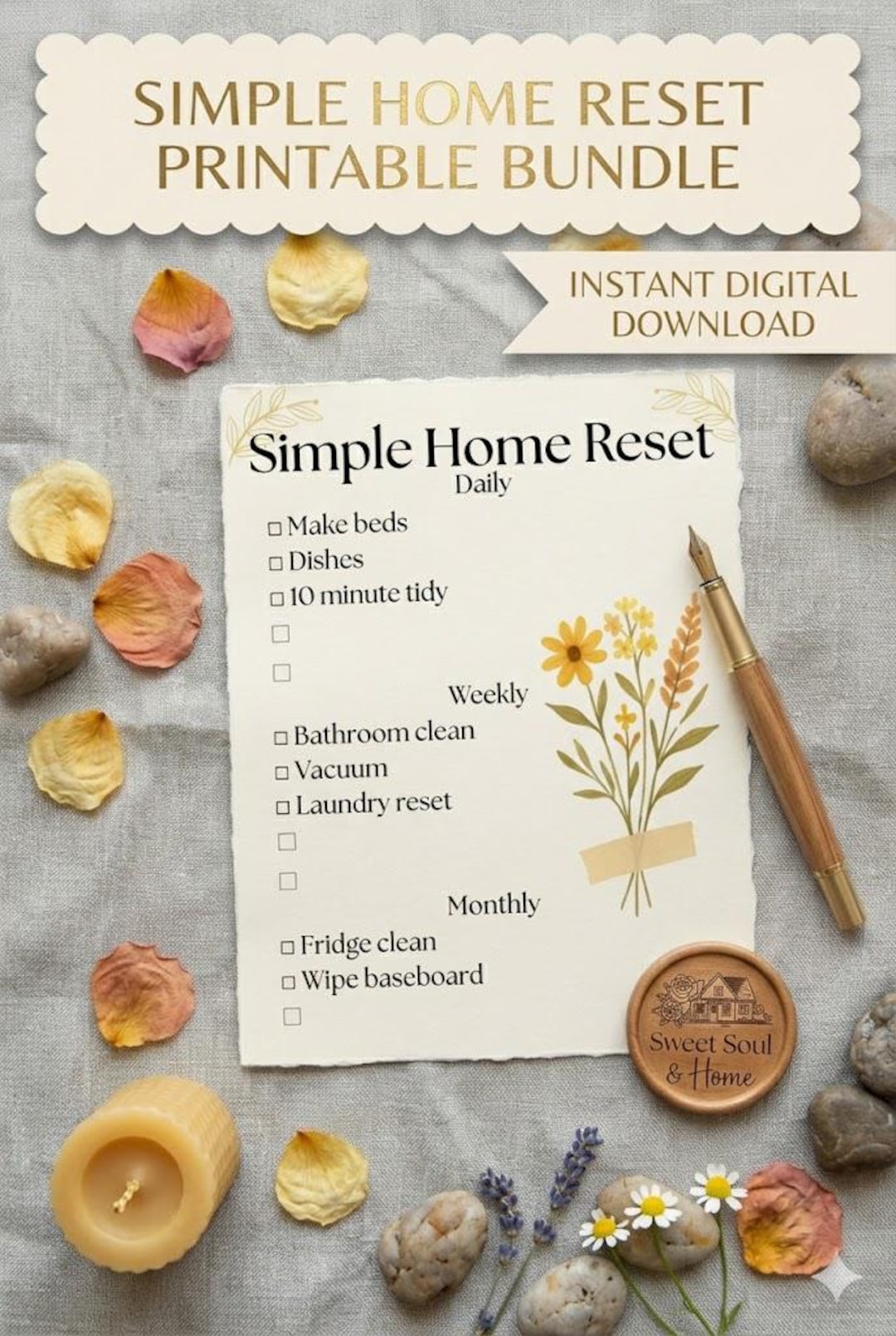 Simple Home Reset Printable | Cleaning Routine Planner PDF | Weekly ...