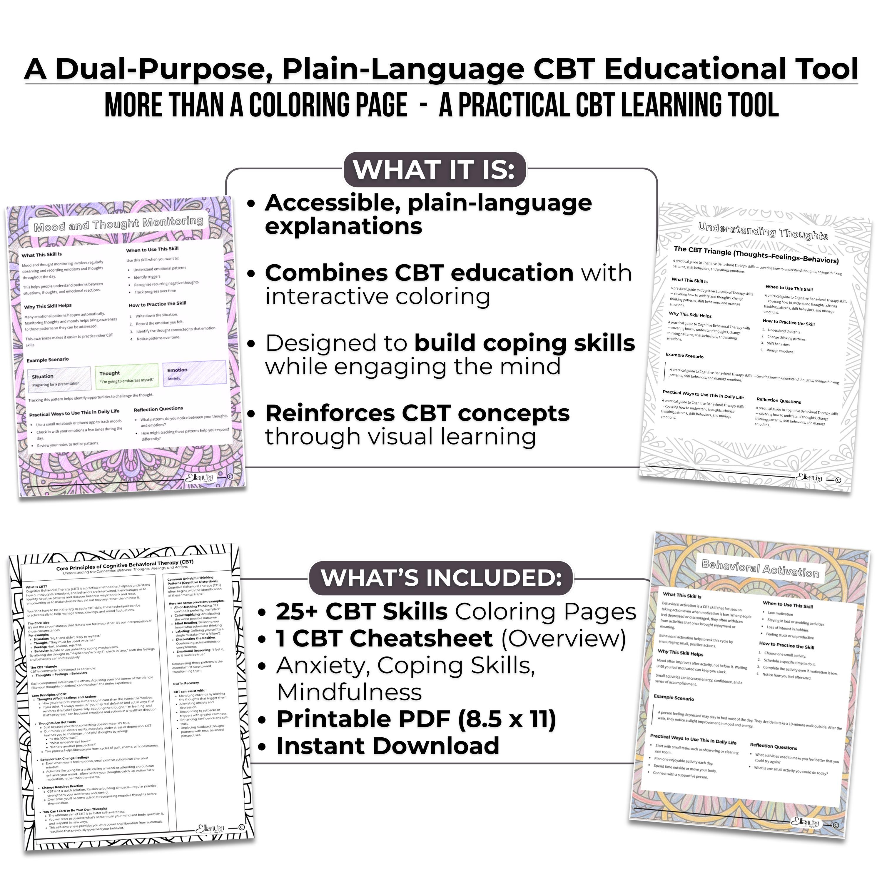 CBT coloring book for anxiety management.