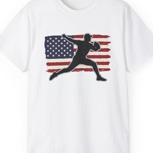 Unique design| American Flag Baseball Pitcher T-Shirt | Patriotic Sports Tee| Original Art