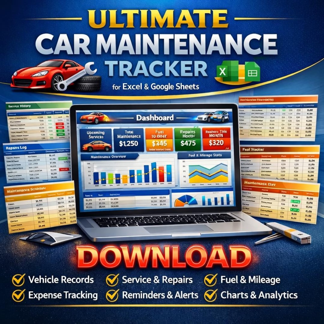 Car Maintenance Tracker | Vehicle Service, Fuel, Expense Log (excel ...