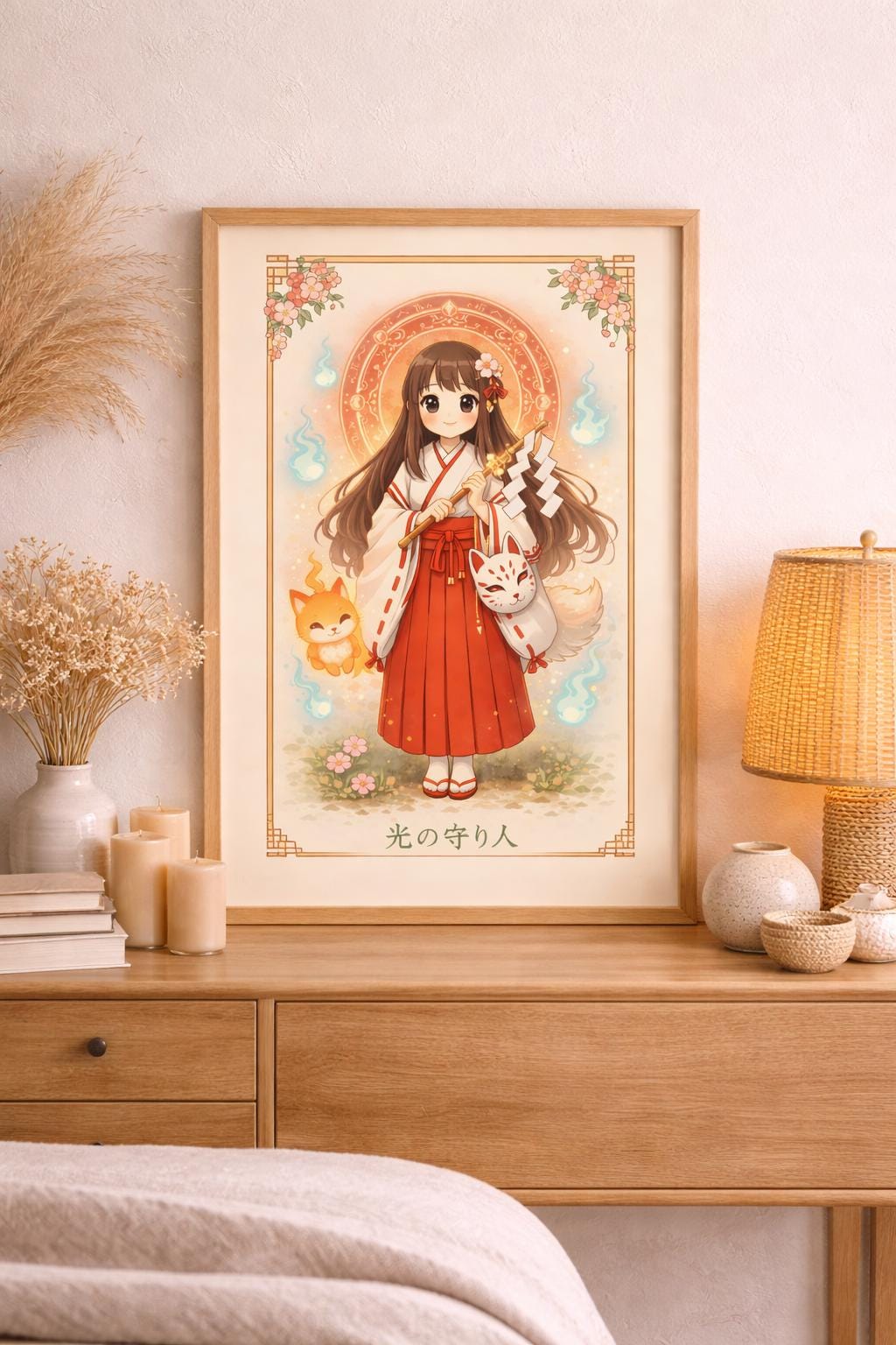 Hikari Guardian of Light Poster – Kawaii Japanese Fox Spirit Wall Art ...