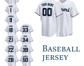 Personalization Marlins Team Baseball Jersey,White Home Replica Shirt,Custom Stitched Name Number Men/Youth Fan Shirt