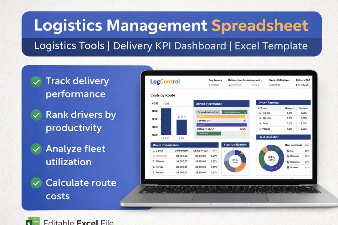 Logistics Dashboard Excel Template | Delivery KPI Tracker | Fleet ...