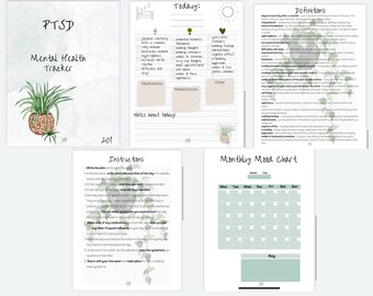 PTSD Tracker, Therapy Journal for Daily, Weekly, Monthly Mood Tracking