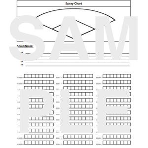 May include: A white spray chart with the text "Spray Chart" and spaces for notes and data. The chart includes a diagram and rows of small boxes for recording information. The word "SAMPLE" is overlaid on the image.