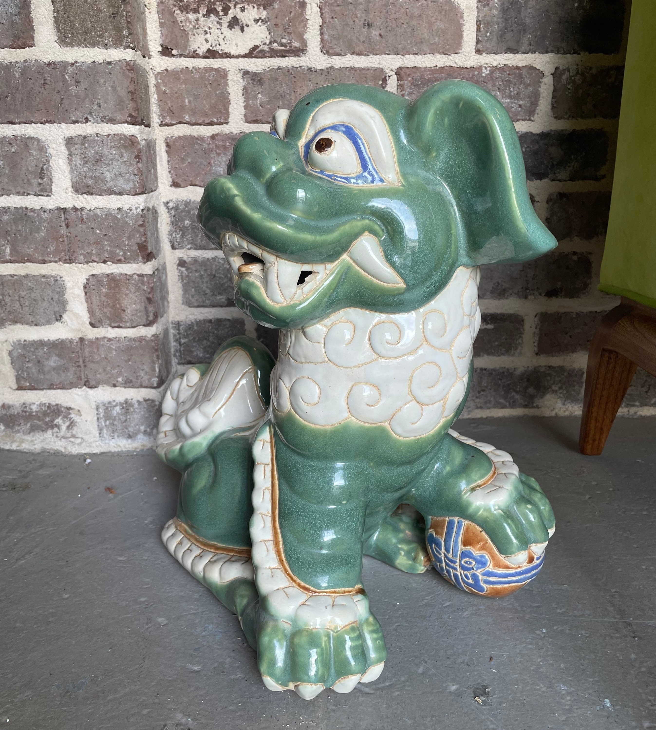 Vintage Large Ceramic Foo Dog, Green, Floor Standing - Etsy Vintage Large Ceramic Foo Dog, Green, Floor Standing - Etsy