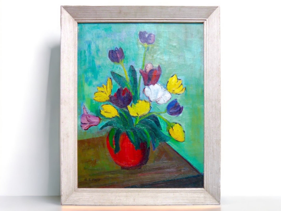 Vintage Mid-Century Floral Flowers Painting Still Life Oil or Acrylic main image 1