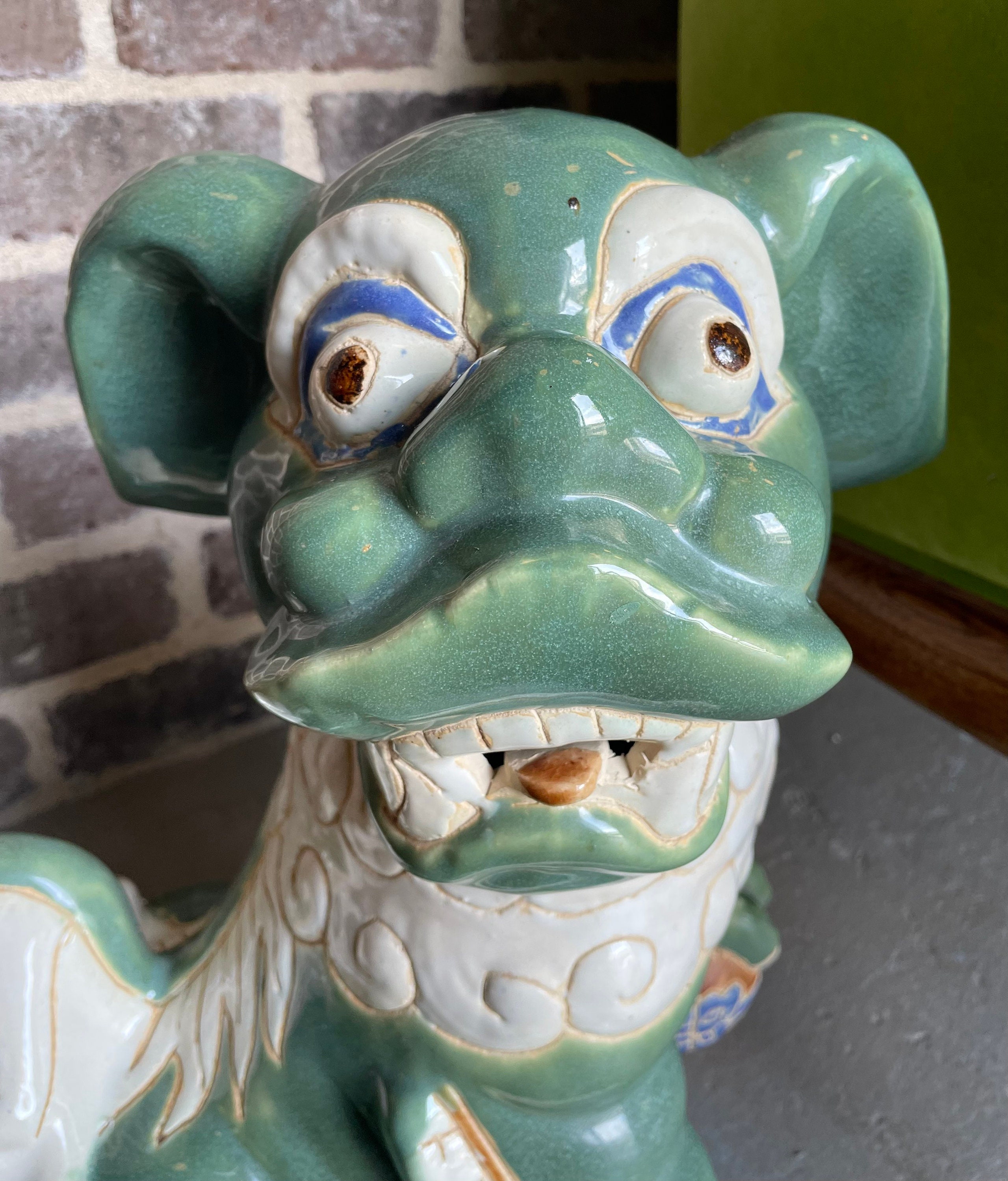 Vintage Large Ceramic Foo Dog, Green, Floor Standing - Etsy Vintage Large Ceramic Foo Dog, Green, Floor Standing - Etsy