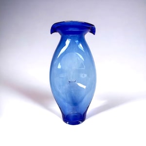 Vintage Cobalt Blue Pinched Glass Pitcher, Blenko Style