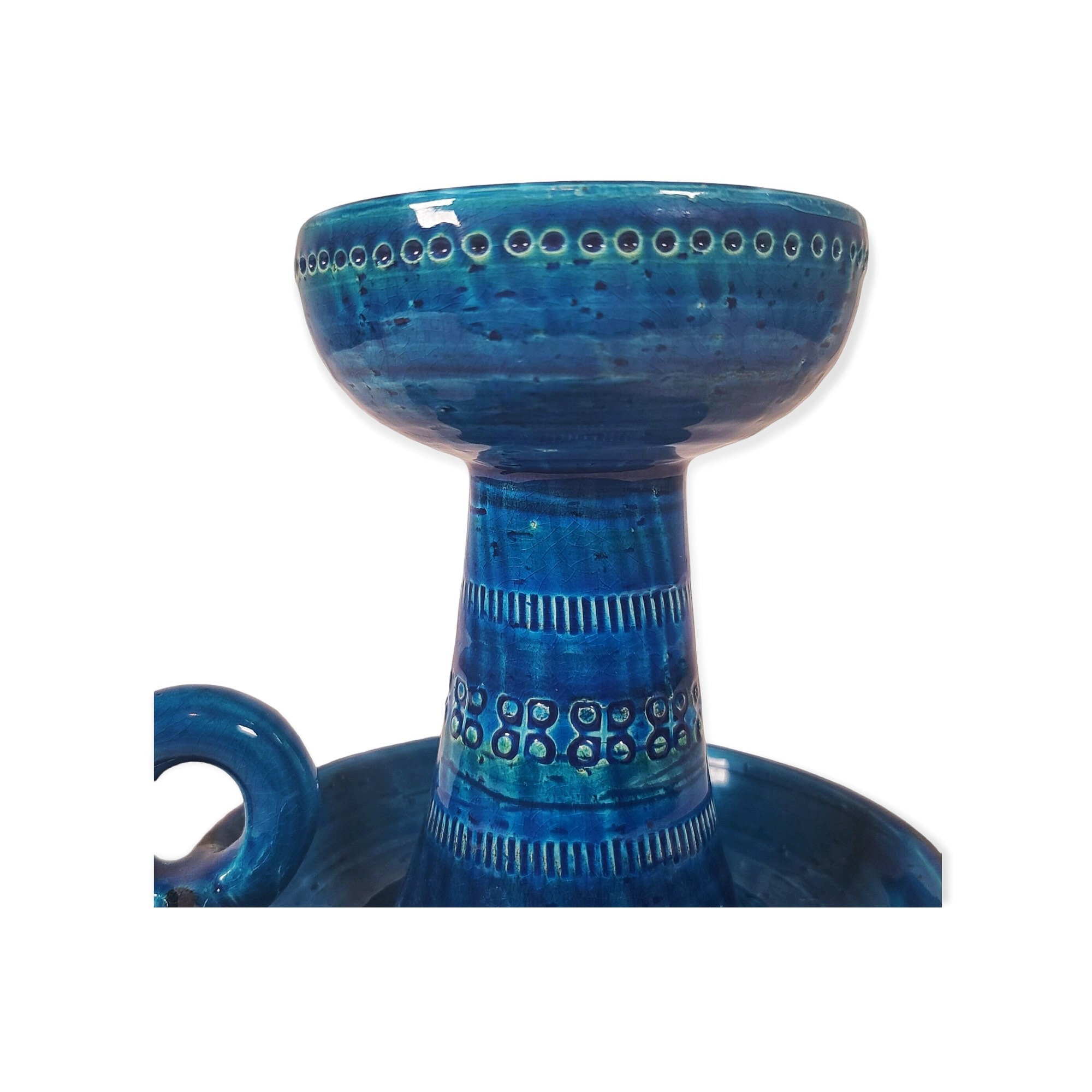 トロールビーズ イタリア:ロムルス＆レムス 1960's Italian Ceramic Chamber Candle Holder in Rimini Blue