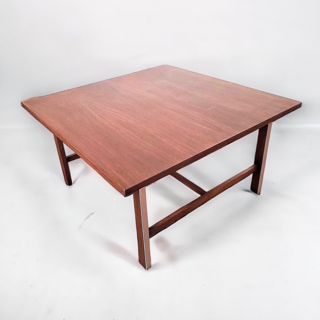 Mid Century Square Coffee Table in Walnut With Aluminum Details by Paul