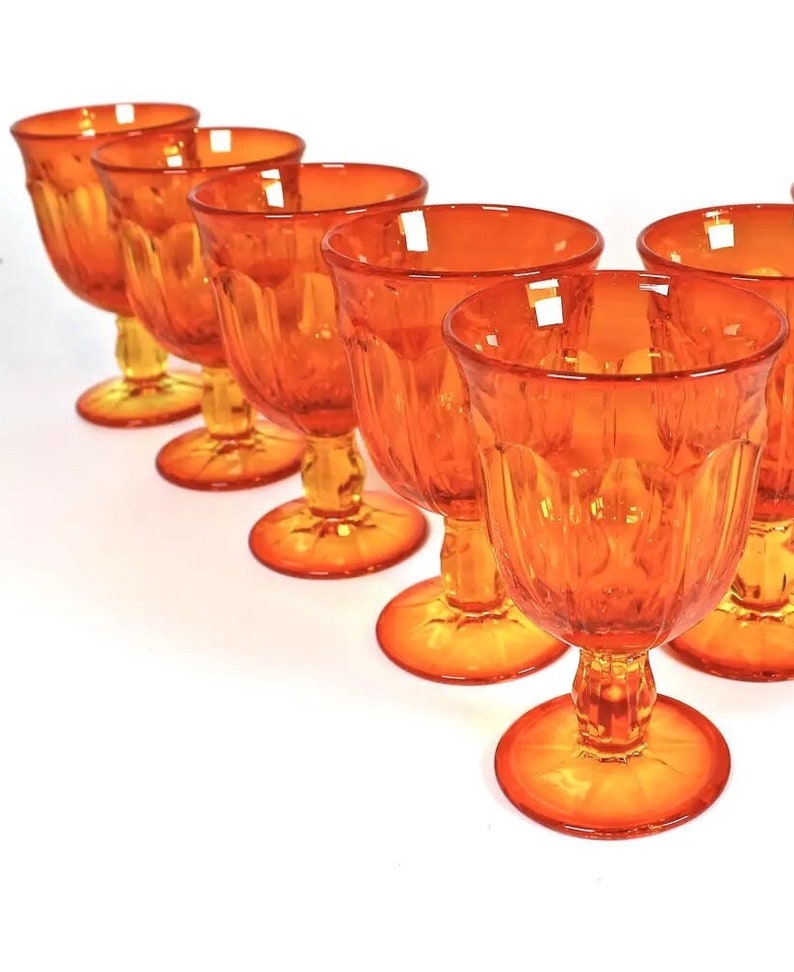 Viking Glass Amberina Goblets, 1960s Vintage Set of Six Orange Pedestal