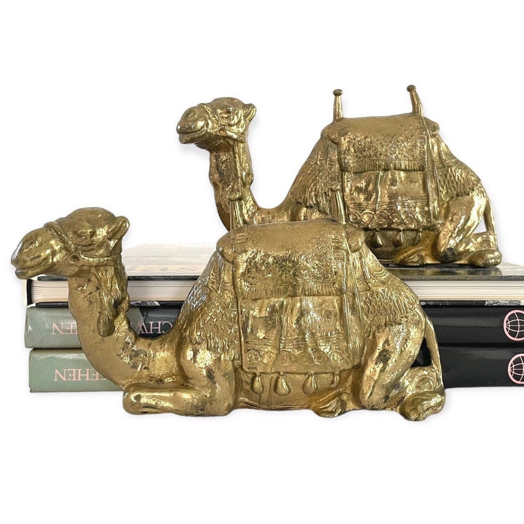 Rare Ornate Sitting Camel Bookends by Art Brass Co. New York H7570