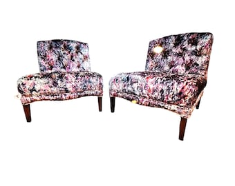 Pair of Tufted Black Edition Velvet Slipper Chairs