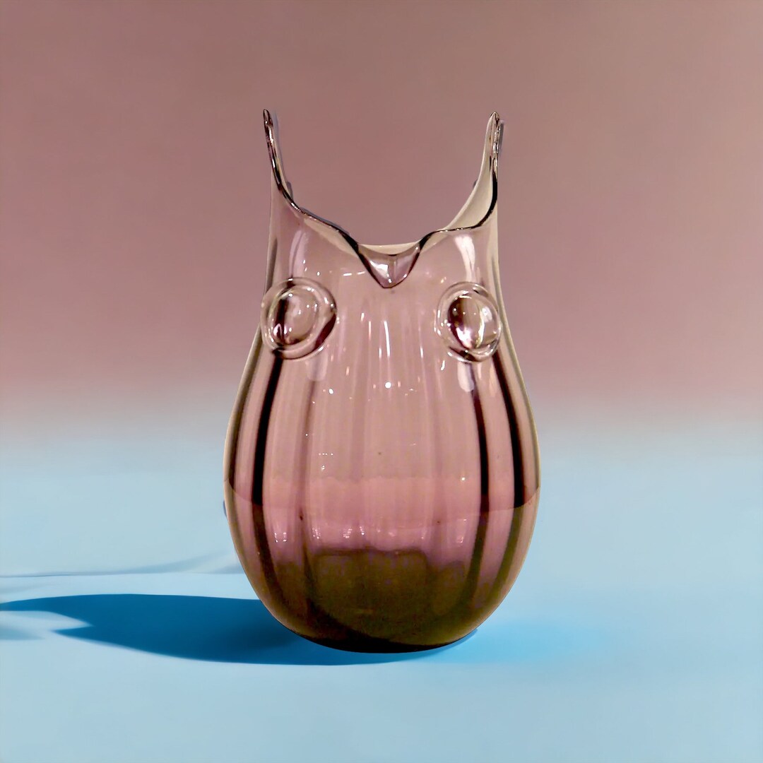Murano Glass Owl Vase in Purple Amethyst Vintage 1960's Etsy