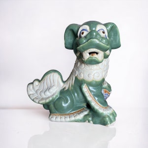 Vintage Large Ceramic Foo Dog, Green, Floor Standing