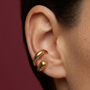 Ear Cuff No Piercing Gold Sculptural Double Band Cartilage Wrap Brass Plated Gift for Her
