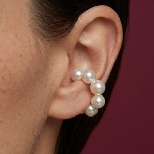 Öronmanschett utan piercing, pärlkluster, brosklindning, 18K platinapläterad, bröllopsgåva