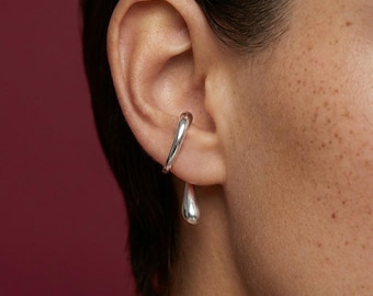 Ear Cuff No Piercing Silver Sculptural Teardrop Drop Brass Silver Plated Gift for Her
